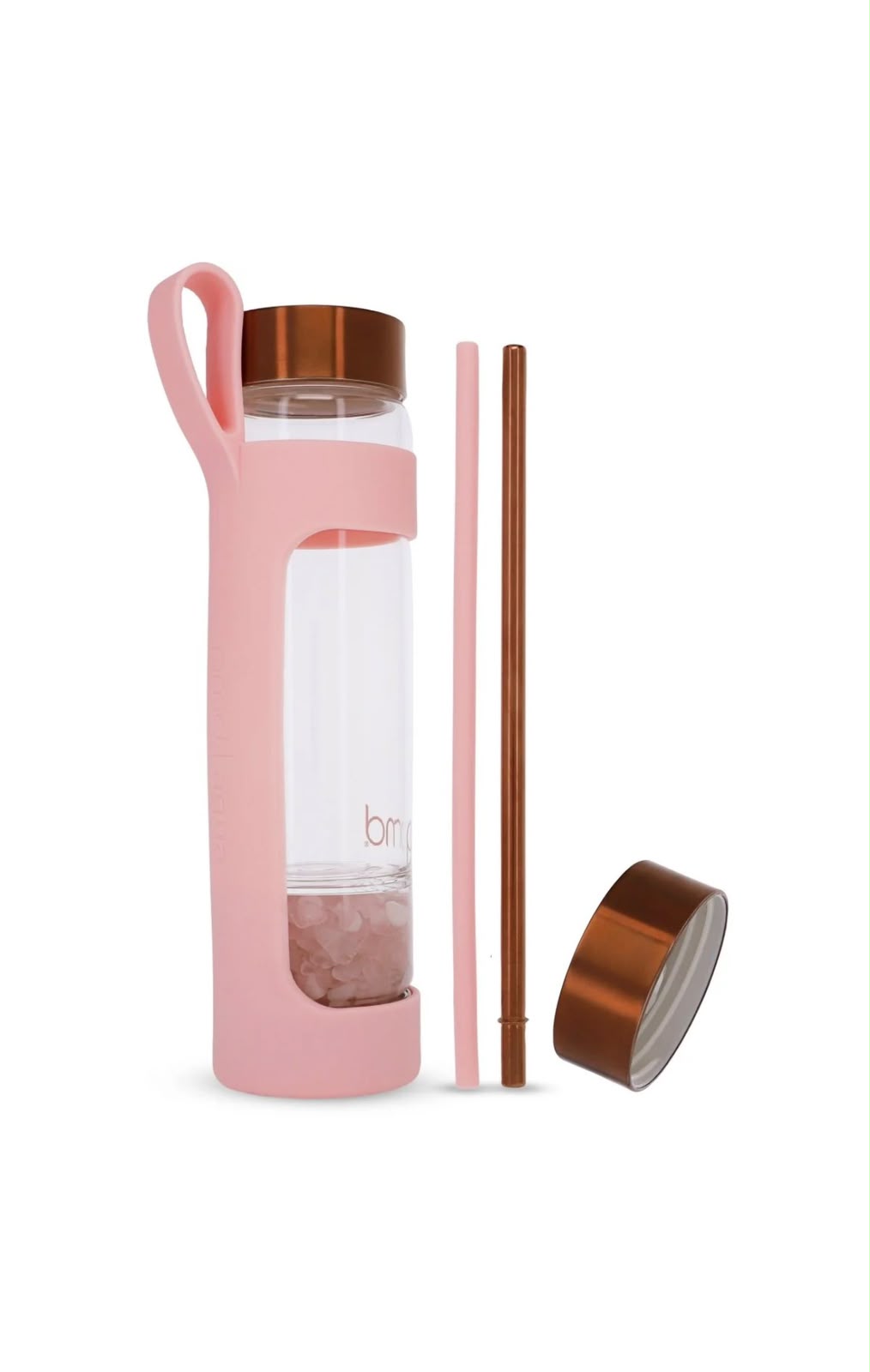 PMD AQUA ROSE QUARTZ WATER BOTTLE WITH ACCESSORIES بي إم دي زجاجة مياه كريستالية مع ملحقاتها